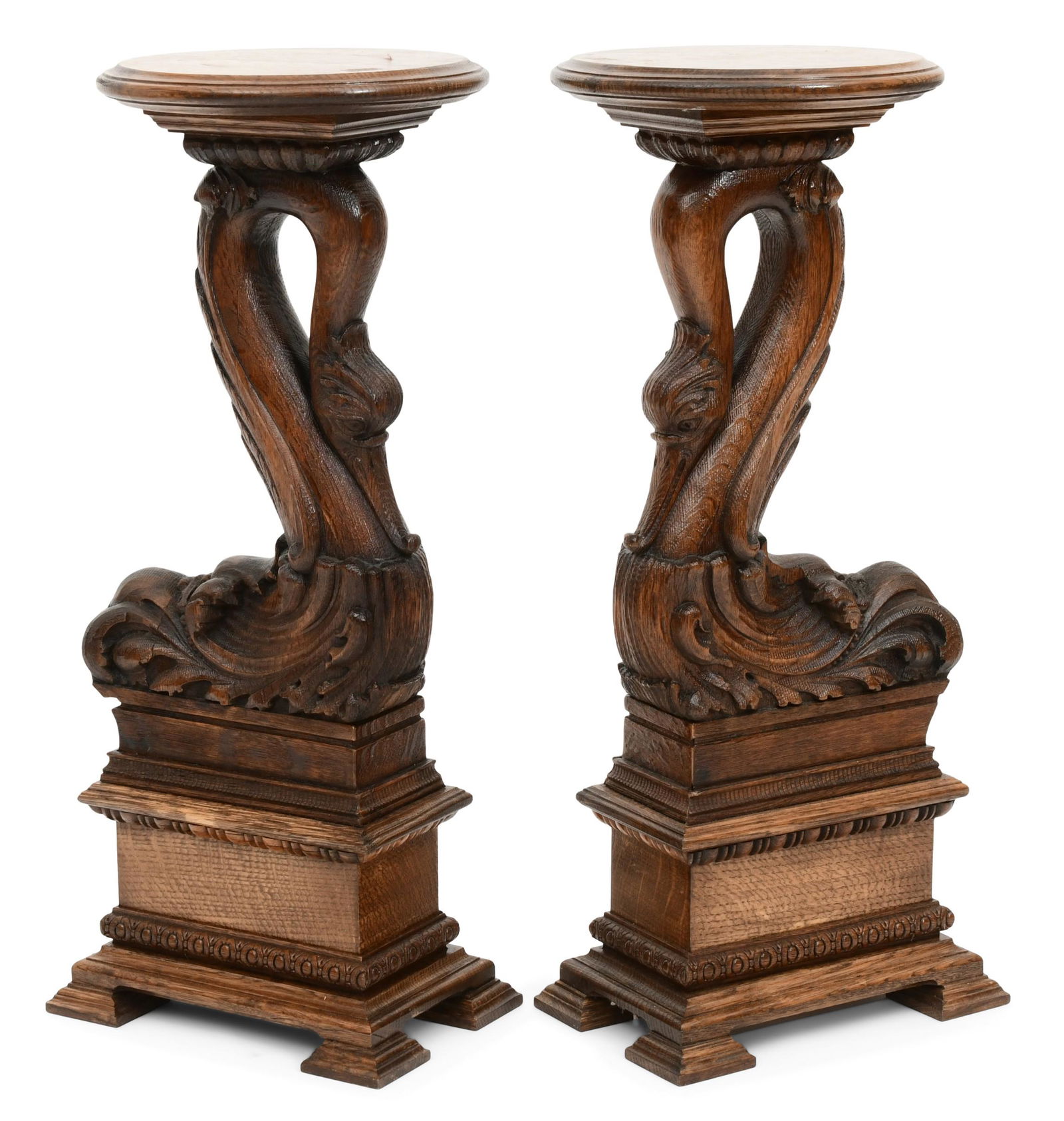 Pair of American Carved Oak Pedestals with Swans (1 of 9)