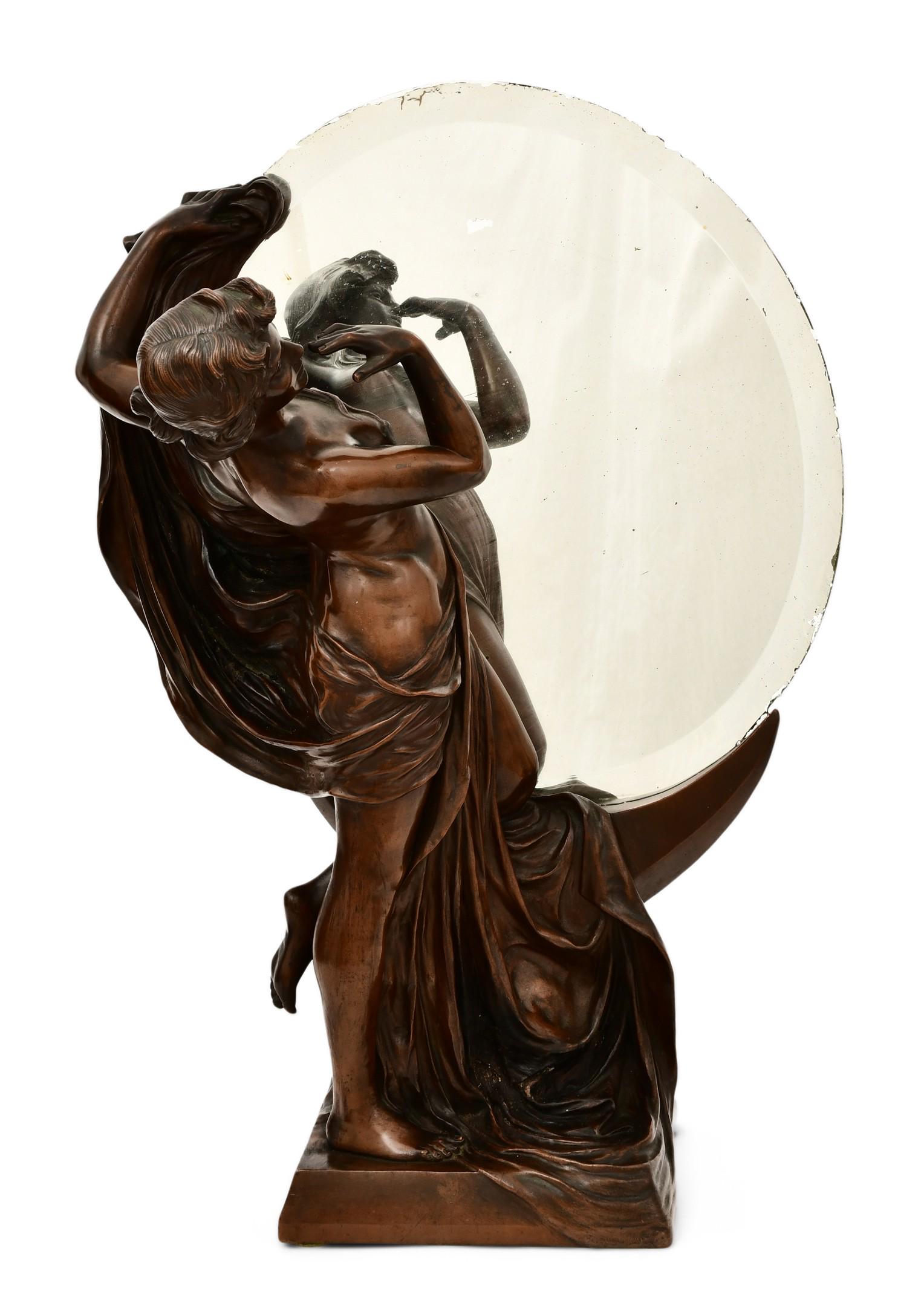 Large French Bronze Clad Sculpture of an Art Nouveau Woman with Mirror (1 of 10)