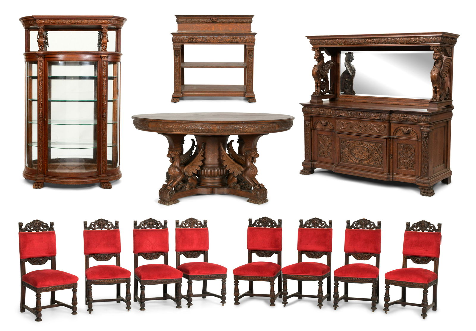 R.J. Horner & Co. Oak Twelve-Piece Dining Room Set with Griffins (1 of 20)