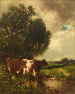 William Hart (American, 1823-1894), Landscape with Cows: William Hart(American, 1823-1894)Landscape with Cowsoil on canvassigned and dated "Wm. Hart, 1883" (lower left)10 x 8 inches (sight)22 x 20 inches (frame)