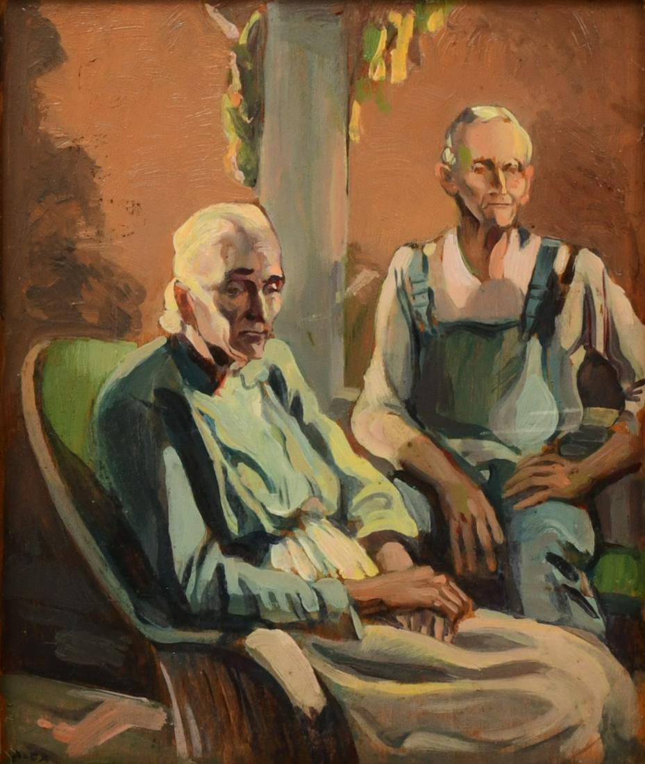 Alexander Oscar Levy (American, 1881-1947), "Vermonters": Alexander Oscar Levy(American, 1881-1947)"Vermonters"oil on boardsigned "Alex Levy" (lower left)10 1/4 x 8 1/2 inches (sight)16 1/2 x 15 1/8 inches (frame)