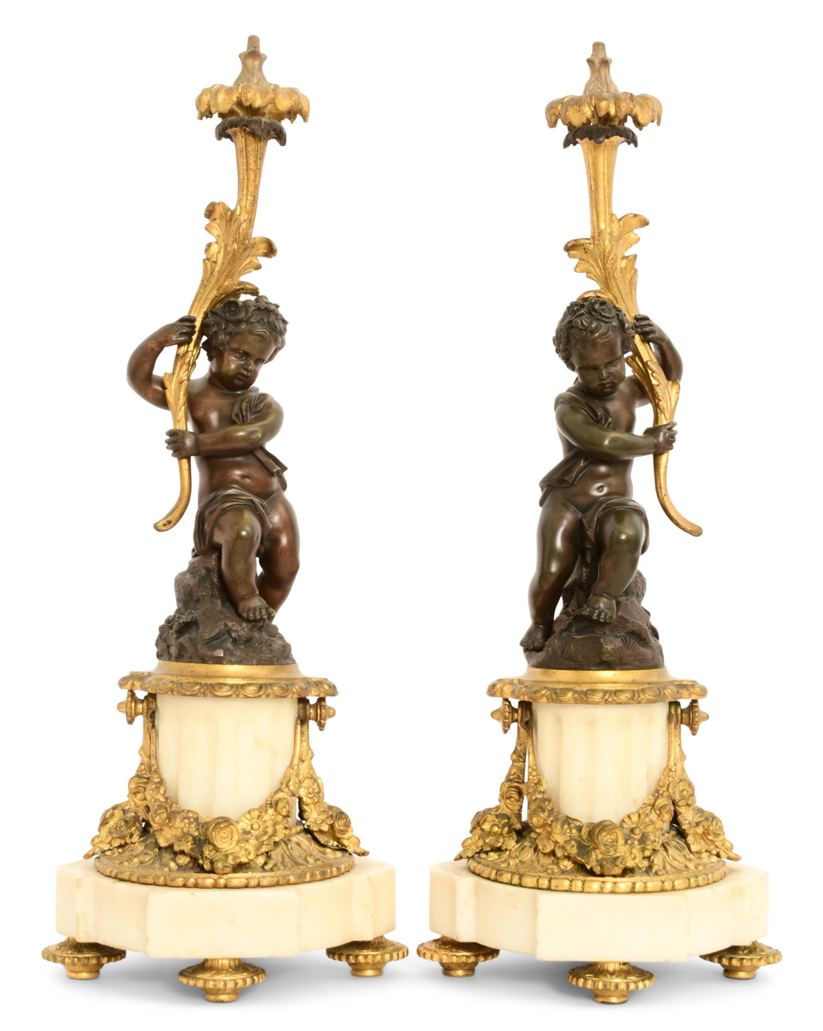 Pair of French Bronze & Marble Figural Candleholders (1 of 9)