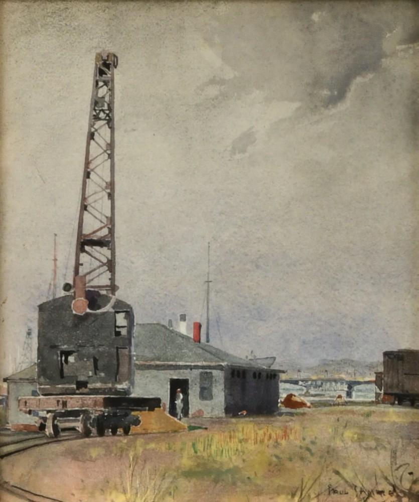Paul Starrett Sample (American, 1896-1974), The Shipyard: Paul Starrett Sample(American, 1896-1974)The Shipyardwatercolor on papersigned "Paul Sample" (lower right)9 1/4 x 7 3/4 inches (sight)21 x 18 inches (frame)