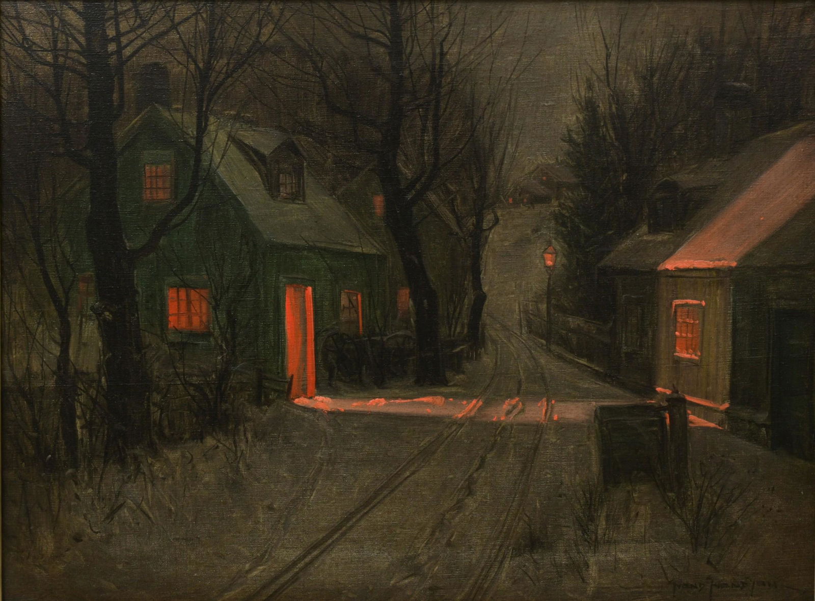 Svend Rasmussen Svendsen (American/Norwegian, 1864-1945), Winter's Night with Cabins (1 of 8)