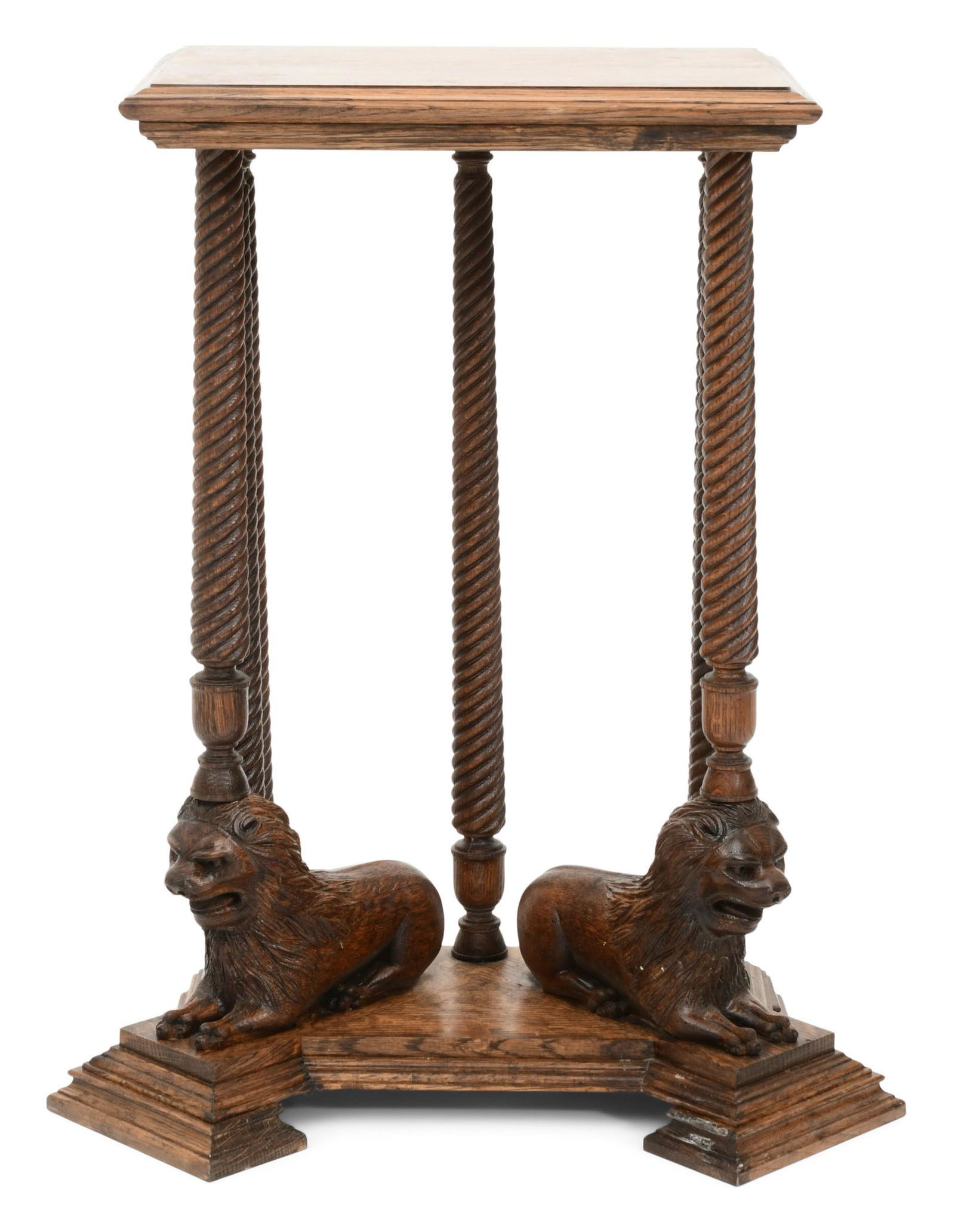 American Carved Oak Plant Stand with Two Lions (1 of 8)