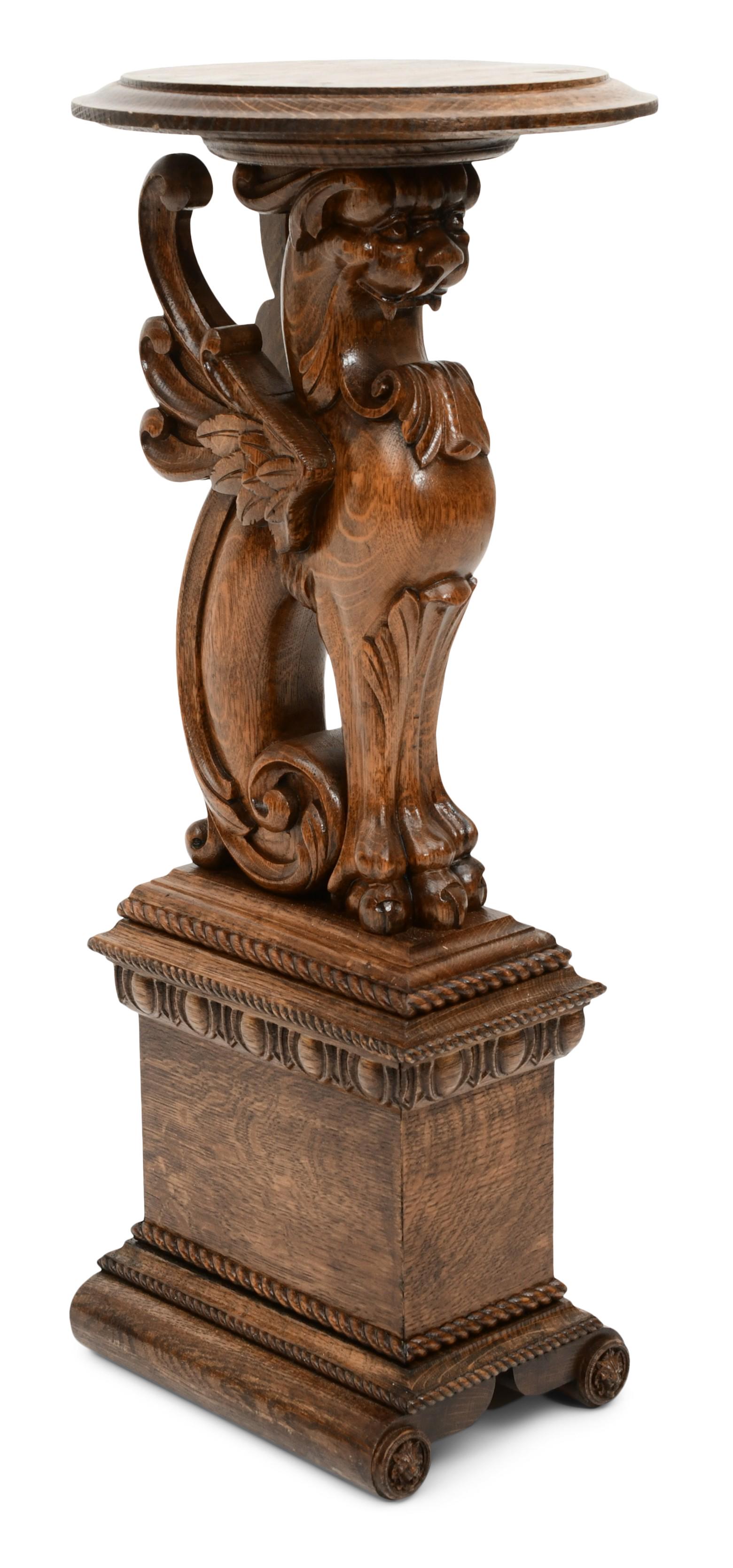 American Carved Oak Pedestal with Griffin (1 of 8)