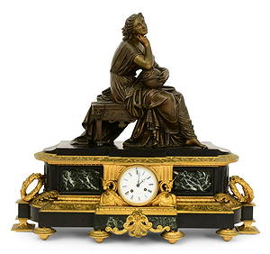 French Empire Style Bronze, Marble & Slate Figural Mantel Clock, Mathurin Moreau (1822-1912) (1 of 10)