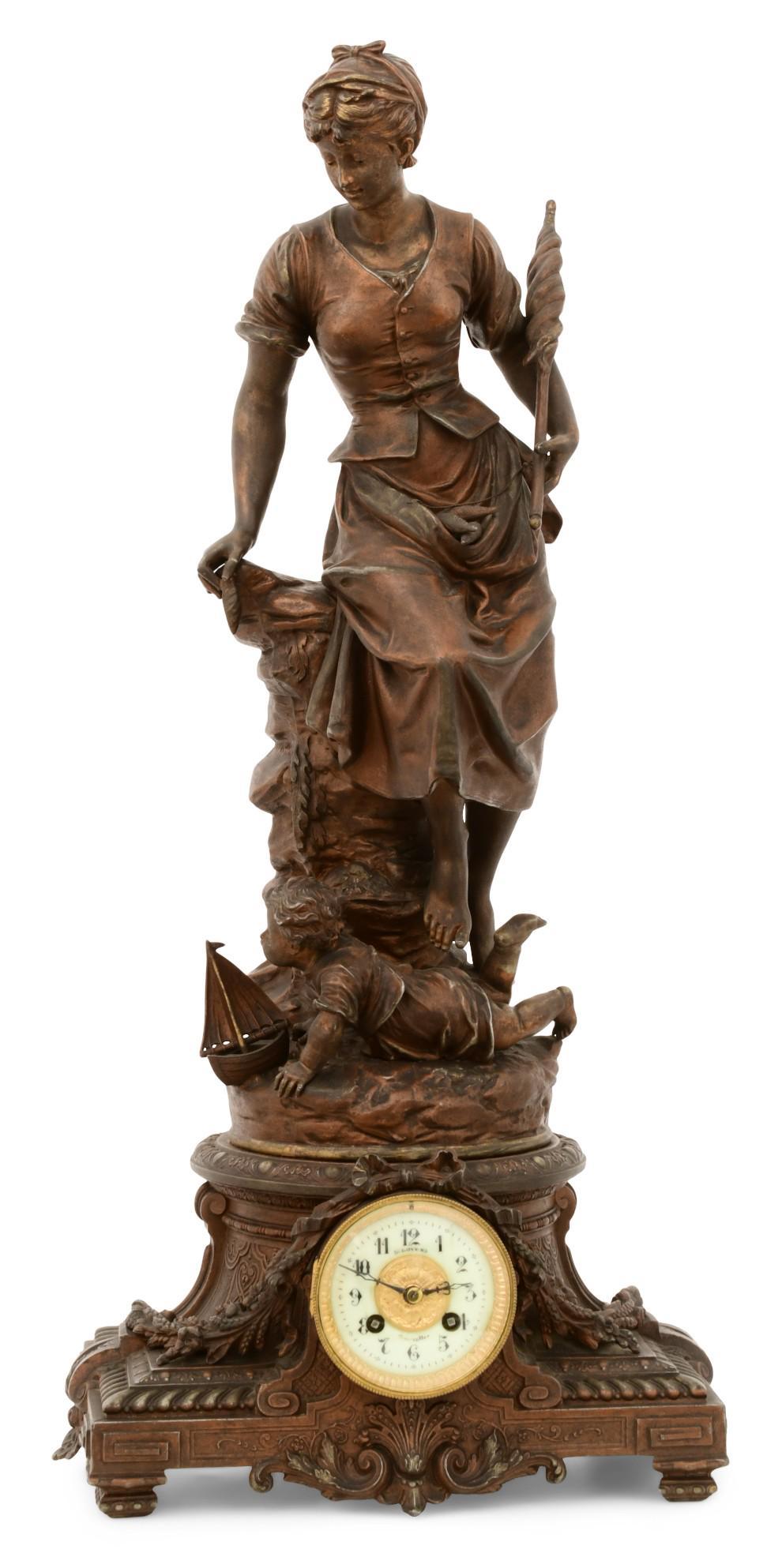 French Patinated Metal Statue Clock (1 of 11)