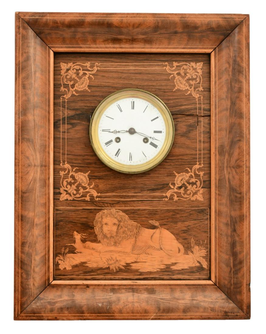 French Silk Thread Inlaid Mahogany Wall Clock (1 of 6)