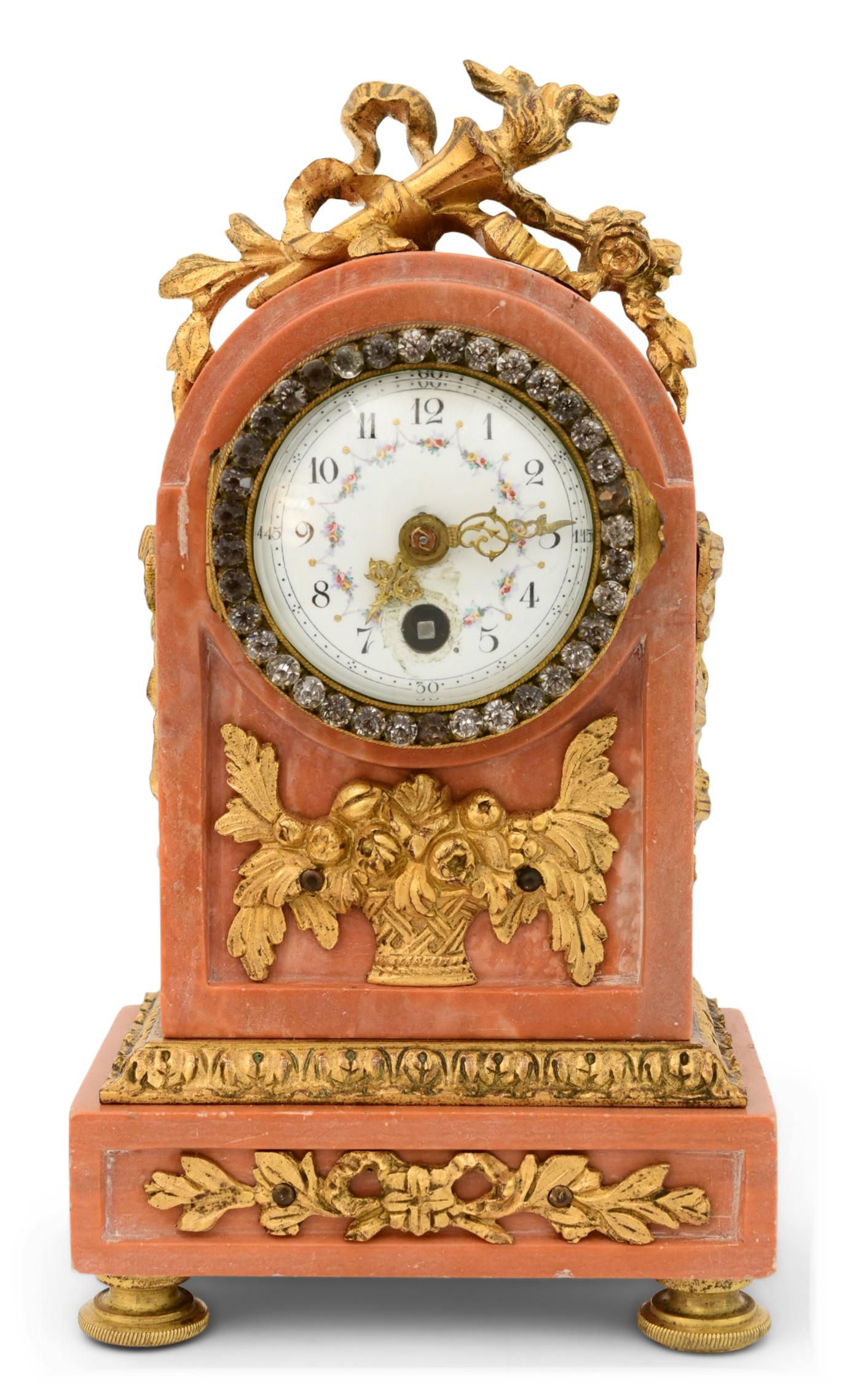 French Gilt Bronze-Mounted & "Jeweled" Marble Desk Clock (1 of 8)