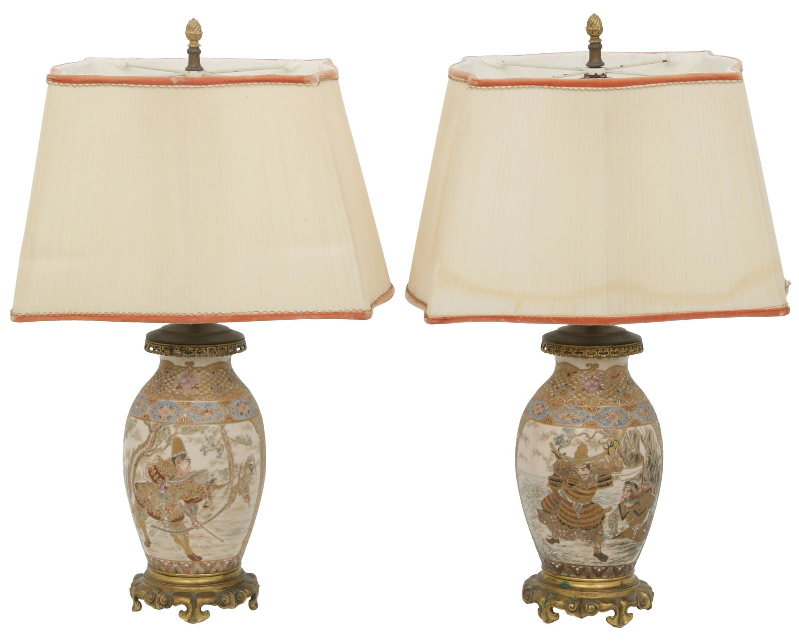 Pair of Japanese Gilt Bronze-Mounted Satsuma Lamps (1 of 6)