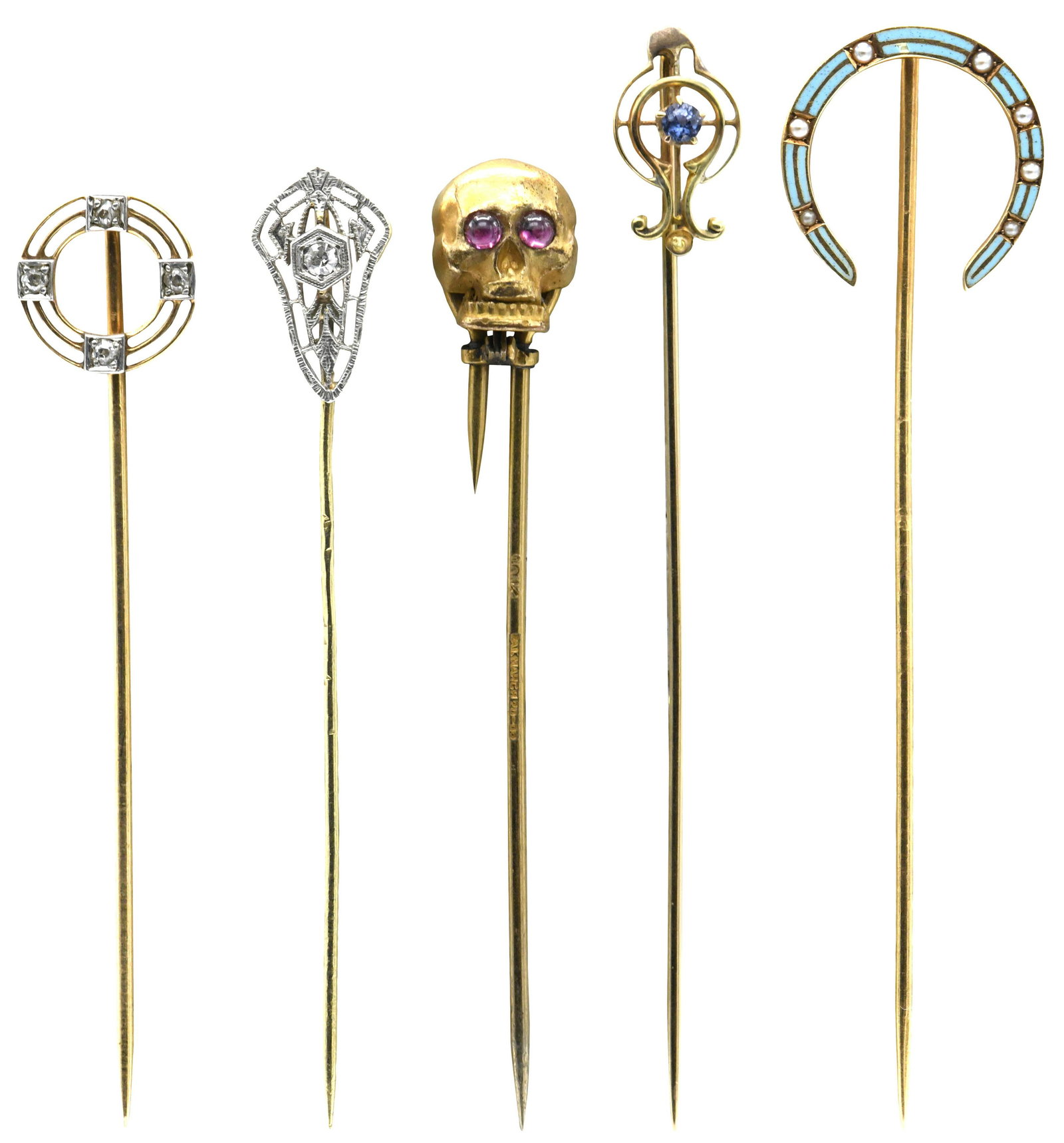 Collection of Five Gold Stick Pins (1 of 1)