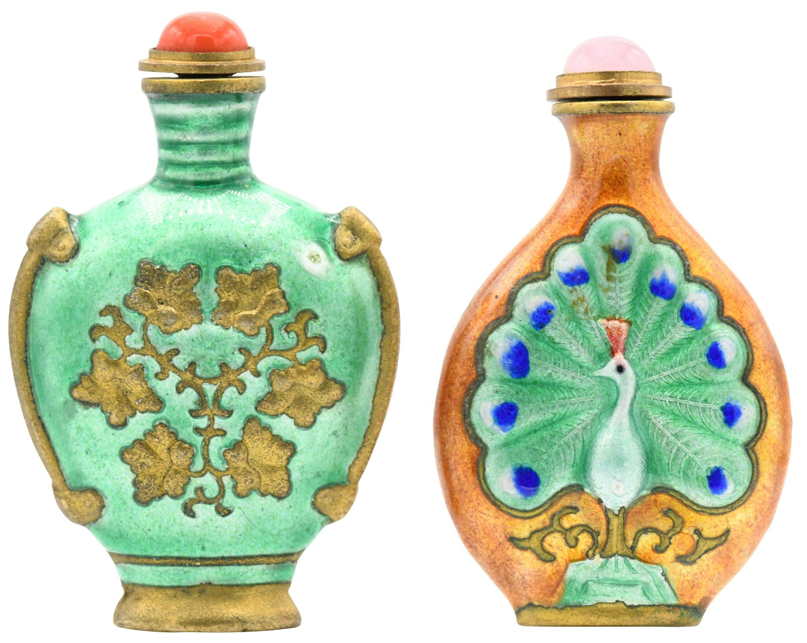 Two Enamel & Glass Snuff Bottles: Two Enamel & Glass Snuff Bottles 19th/20th century 3 inches high (tallest)