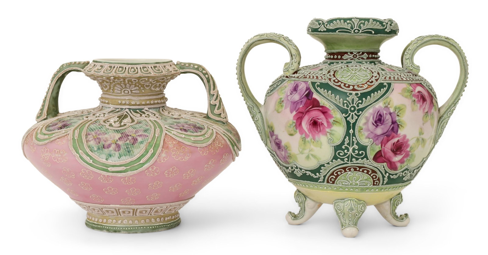 Two Nippon Moriage Decorated Vases (1 of 7)