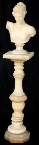 Figural Marble Bust On Pedistal: Figural Marble Bust On Pedestal. Marble bust depicting Venus, sits on a swivel base 21 in. High. On a 41in. turned marble pedestal.