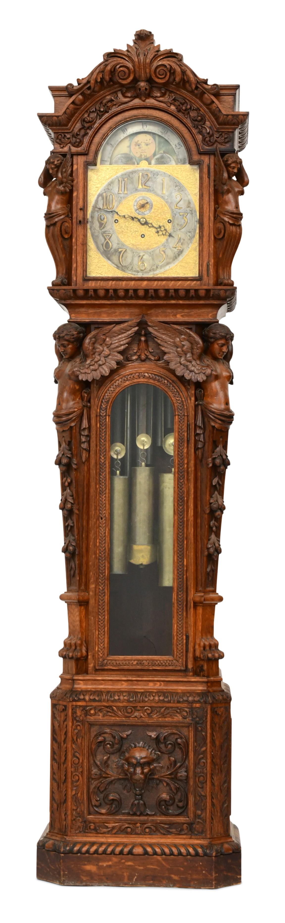 American Carved Oak Tall Case Clock with a J.J. Elliott Movement (1 of 15)