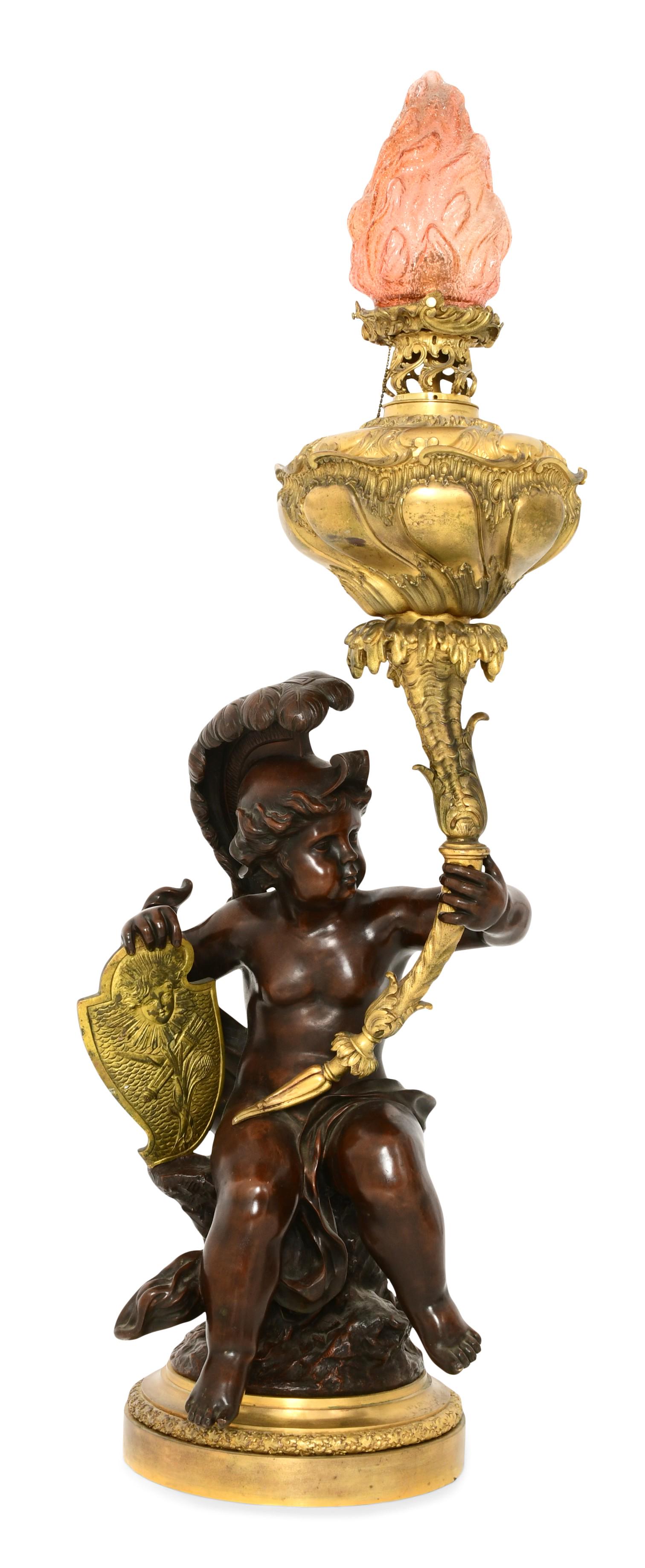 French Gilt & Patinated Bronze Figural Lamp (1 of 6)