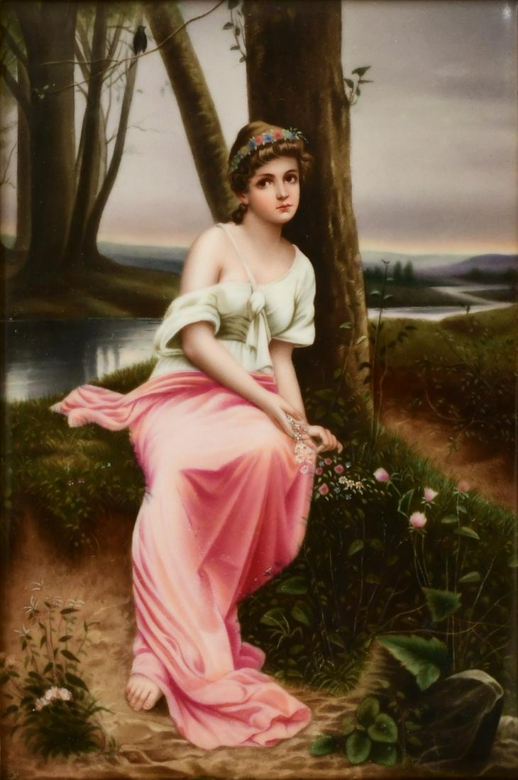 Berlin (K.P.M.) Porcelain Plaque of a Woman, "Listening to the Nightingale" (1 of 6)
