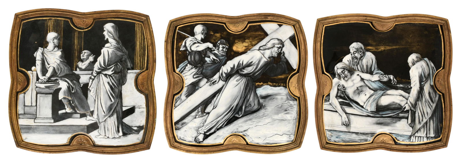 Three Gilt Metal & Enameled Copper Plaques of the Stations of the Cross (1 of 8)