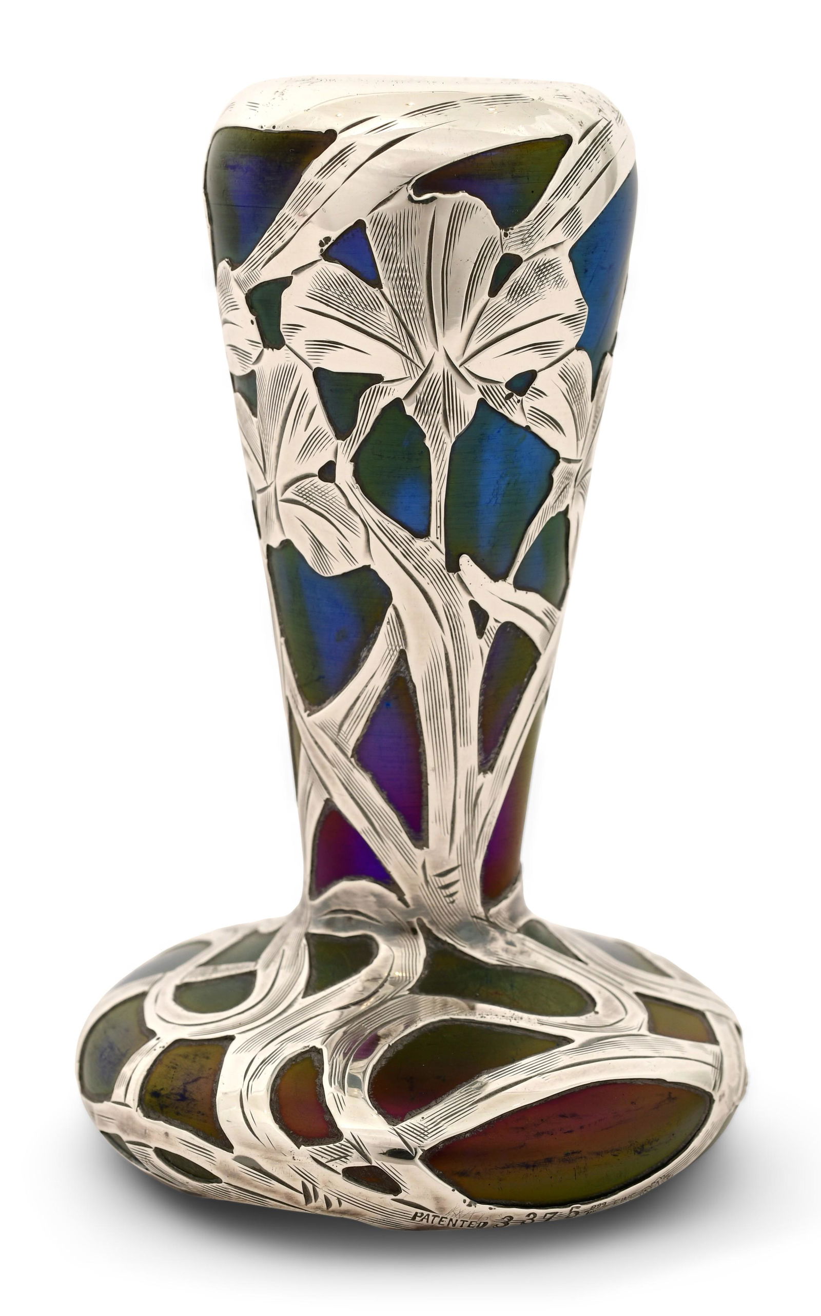 Austrian Iridescent Glass Vase with Alvin Fine Silver Overlay (1 of 7)