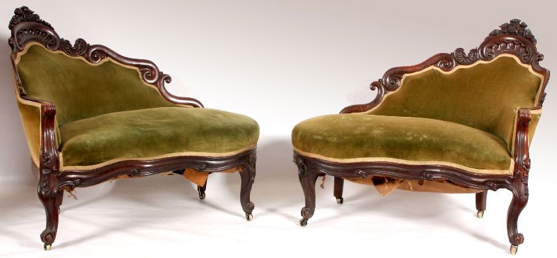 Pr. Henry Clay Meridiennes by J.H. Belter: Pr. of left & right rosewood meridiennes by John H. Belter in the "Henry Clay" pattern. Good original finish & condition. 35 in. High x 41 x 22