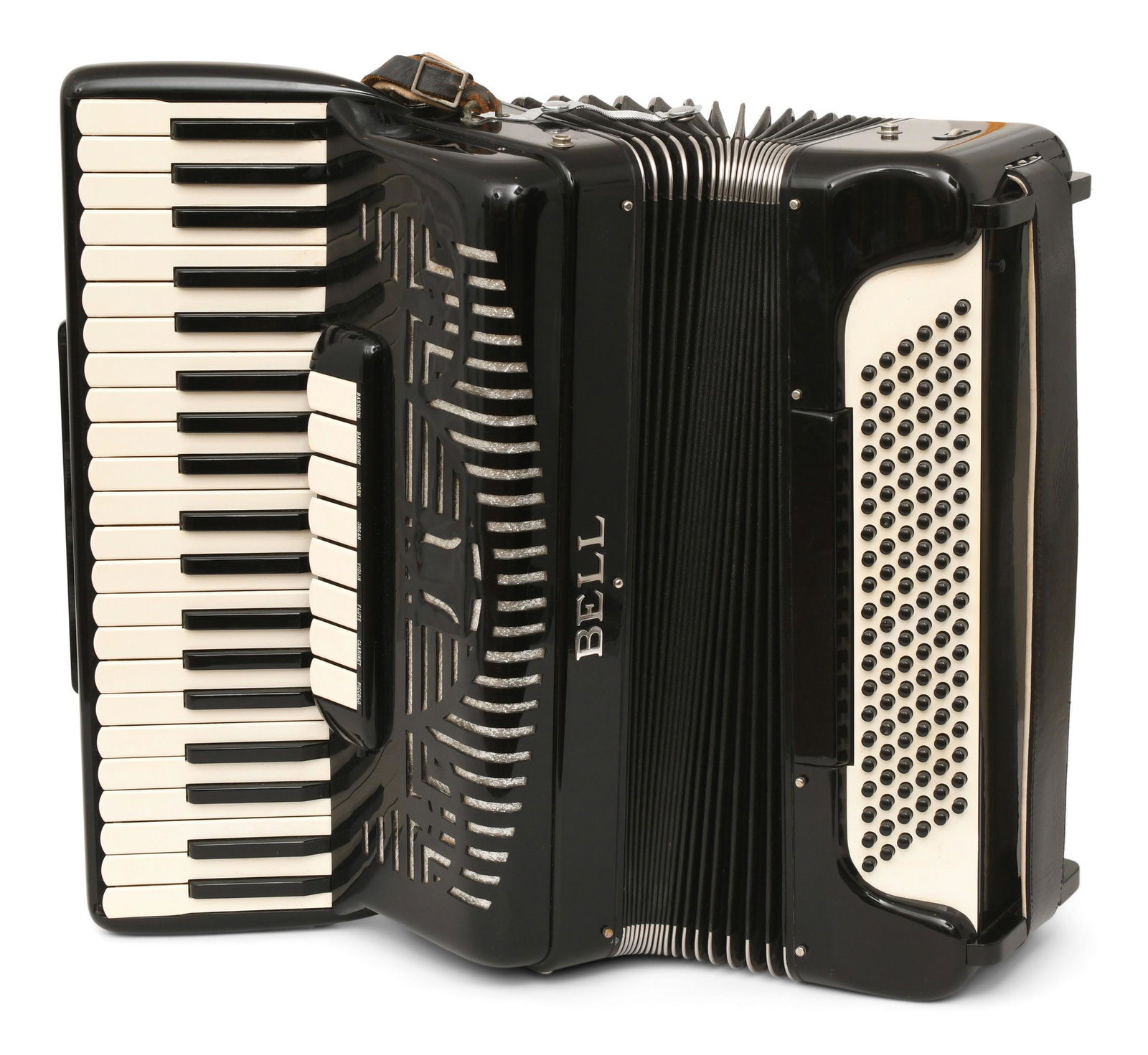 Vintage Accordion by the Bell Accordion Corporation, New York: Vintage Accordion by the Bell Accordion Corporation, New York mid-20th century marked "U.S. Model 4510, 233" 18 1/2 x 22 3/4 x 10 inches (case) Provenance: Private Collection, Connecticut