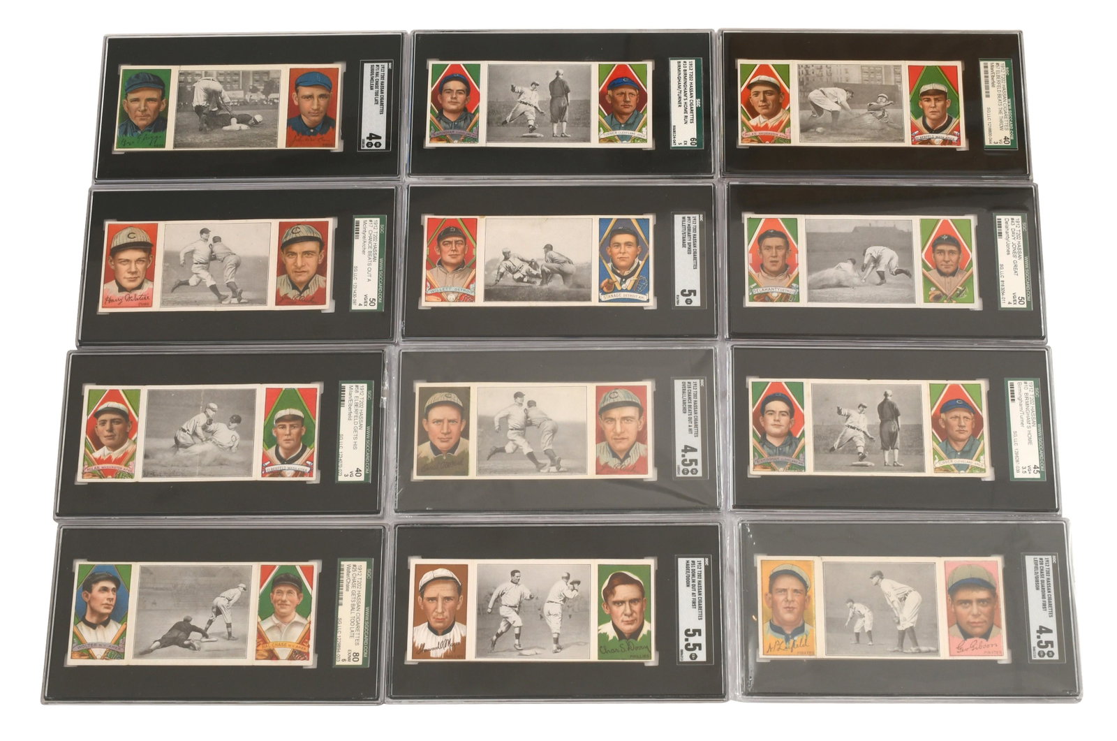 Lot of 12 SGC Graded Hassan Cigarettes Triple Folder Baseball Cards: Lot of 12 SGC Graded Hassan Cigarettes Triple Folder Baseball Cards Provenance: Private Collection, Florida