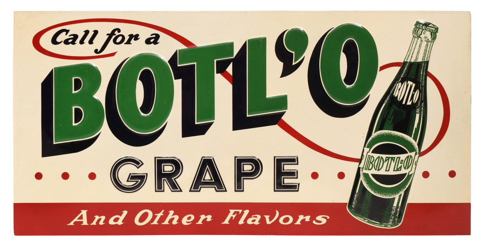 Botl'O Grape Soda Tin Advertising Sign: Botl'O Grape Soda Tin Advertising Sign mid-20th century 12 x 24 inches Provenance: Private Collection, New York