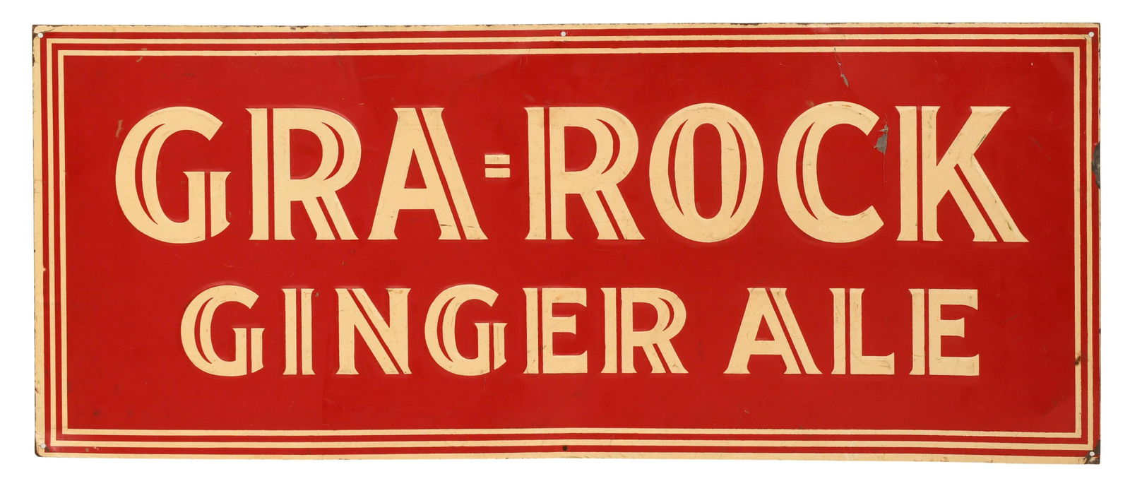 Gra-Rock Ginger Ale Tin Advertising Sign: Gra-Rock Ginger Ale Tin Advertising Signmid-20th century11 1/4 x 27 3/4 inchesProvenance: Private Collection, New York