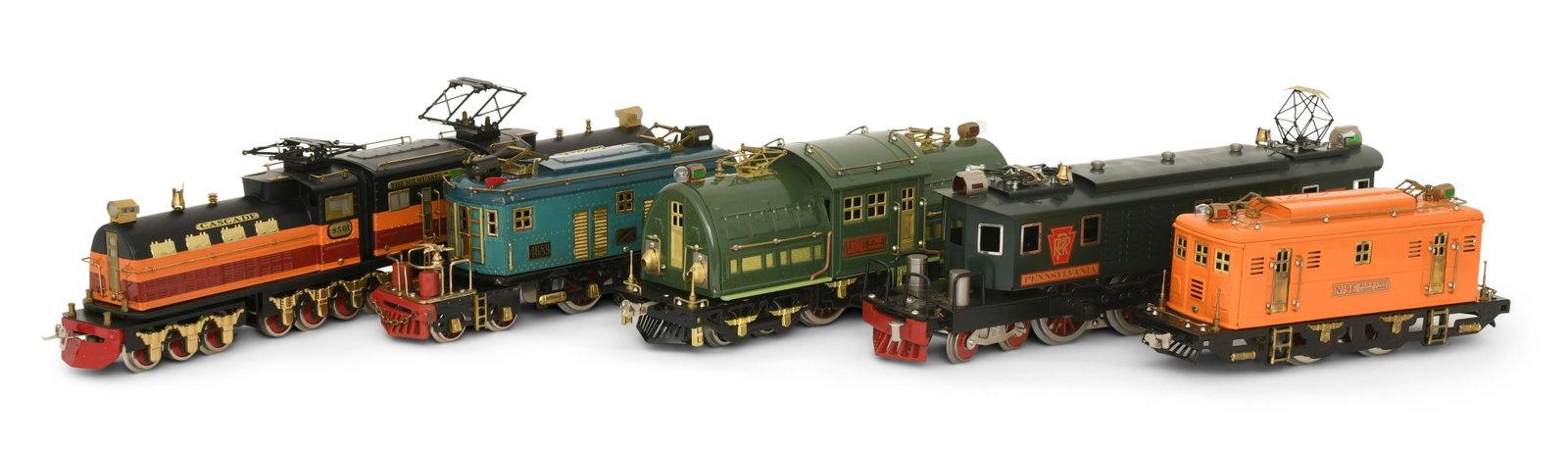 Lot of Five Train Engines by American Flyer, Lionel, McCoy and Rich-Art: Lot of Five Train Engines by American Flyer, Lionel, McCoy and Rich-Art 20th century comprising an American Flyer engine, Lionel "Bild-A-Loco" engine, Lionel "Super-Motor" engine, 