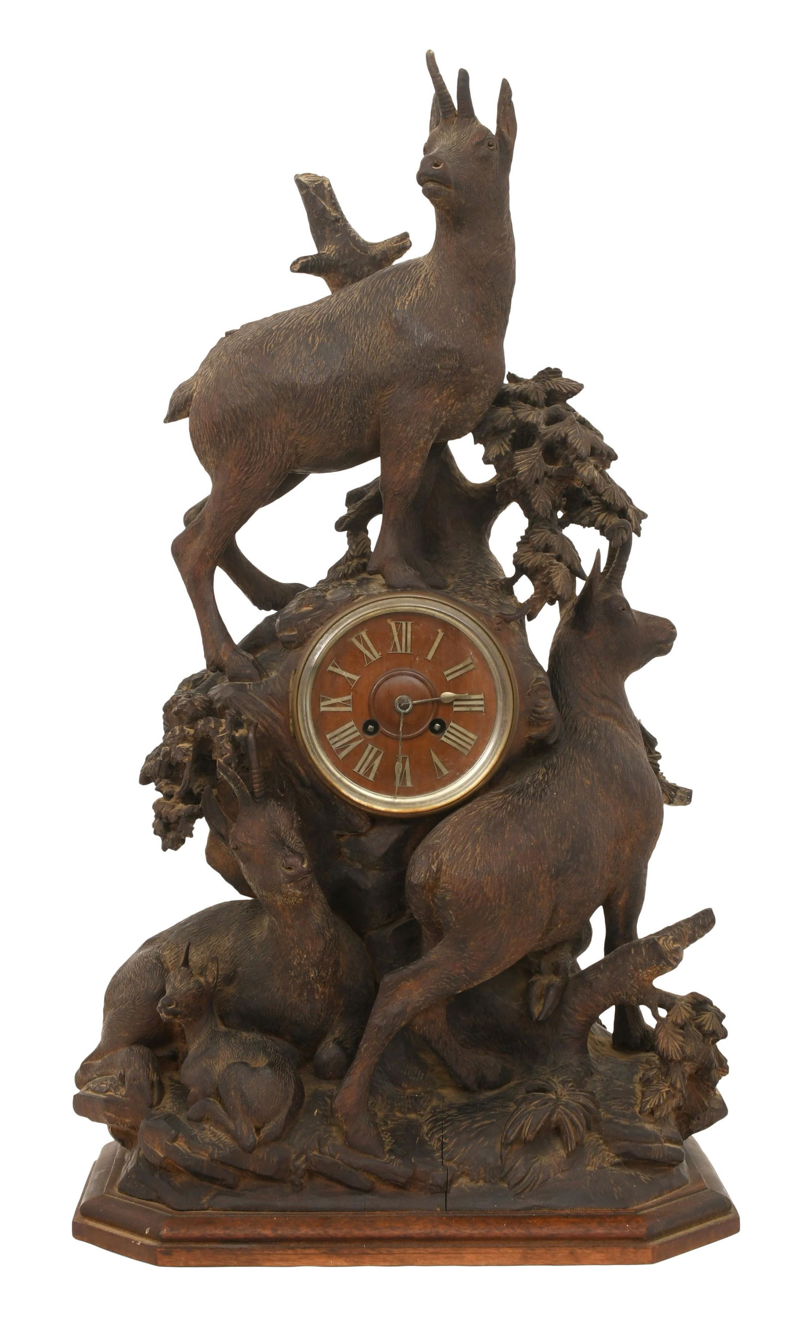 Black Forest Figural Carved Mantel Clock, Johann Huggler (Swiss, 1861-1913) (1 of 7)