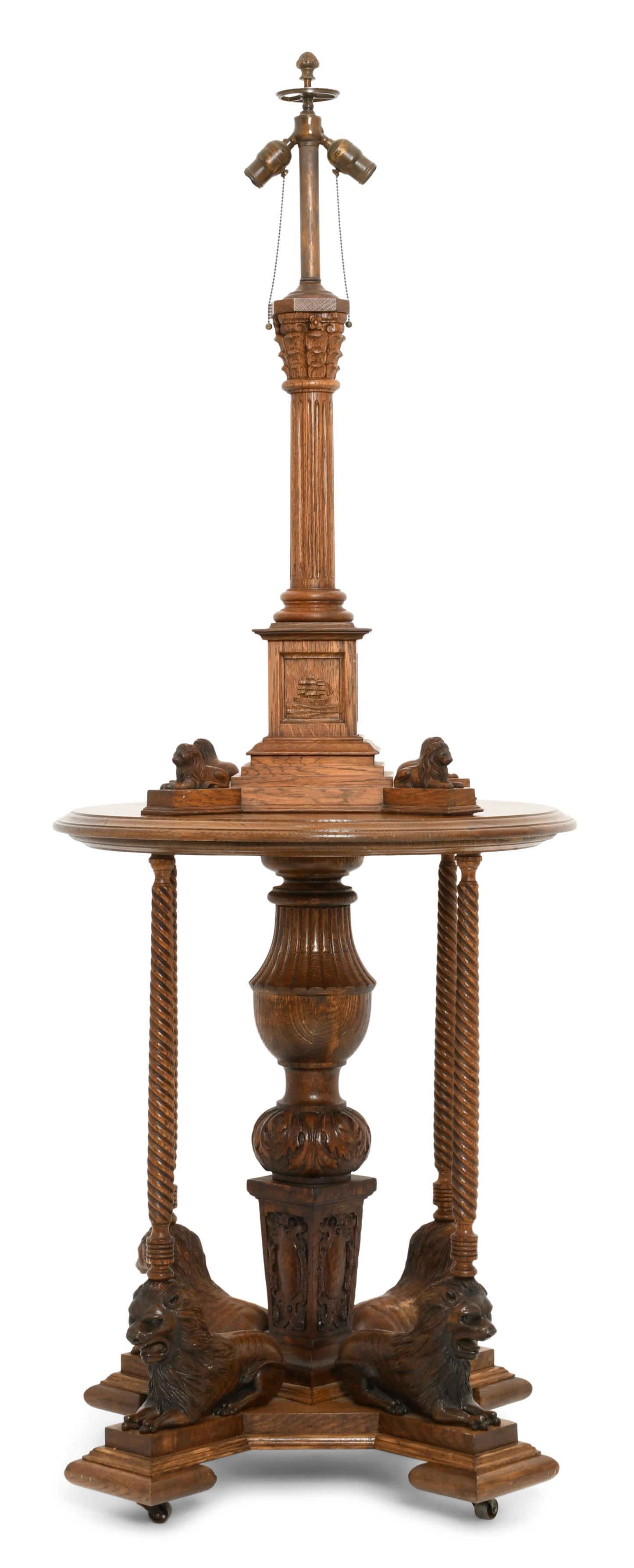 American Figural Carved Oak Table with Matching Lamp (1 of 7)