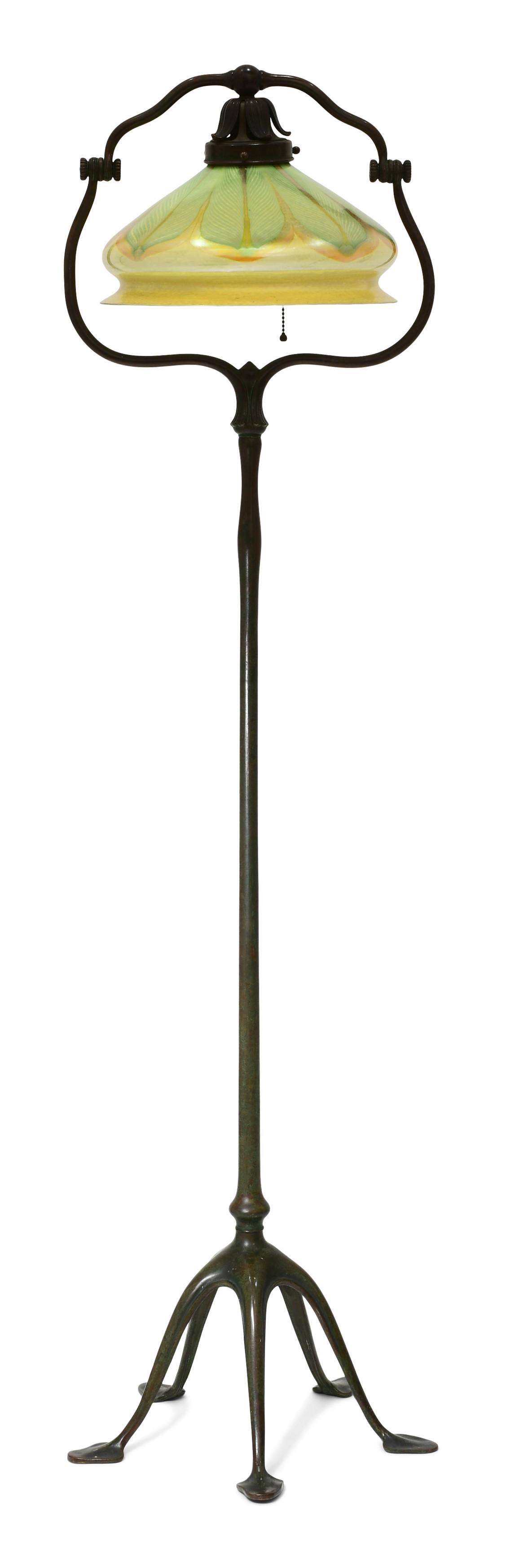 Tiffany Studios "Split Harp" Floor Lamp with "Pulled Feather" Shade (1 of 9)