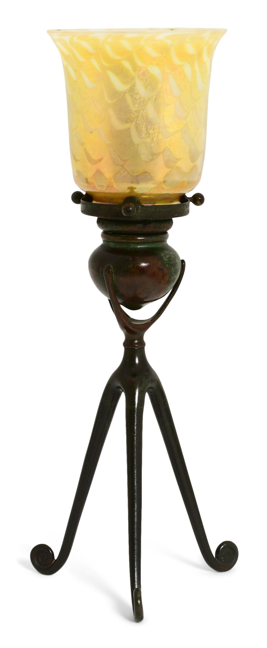 Tiffany Studios Candlestick with Favrile Glass Shade (1 of 5)