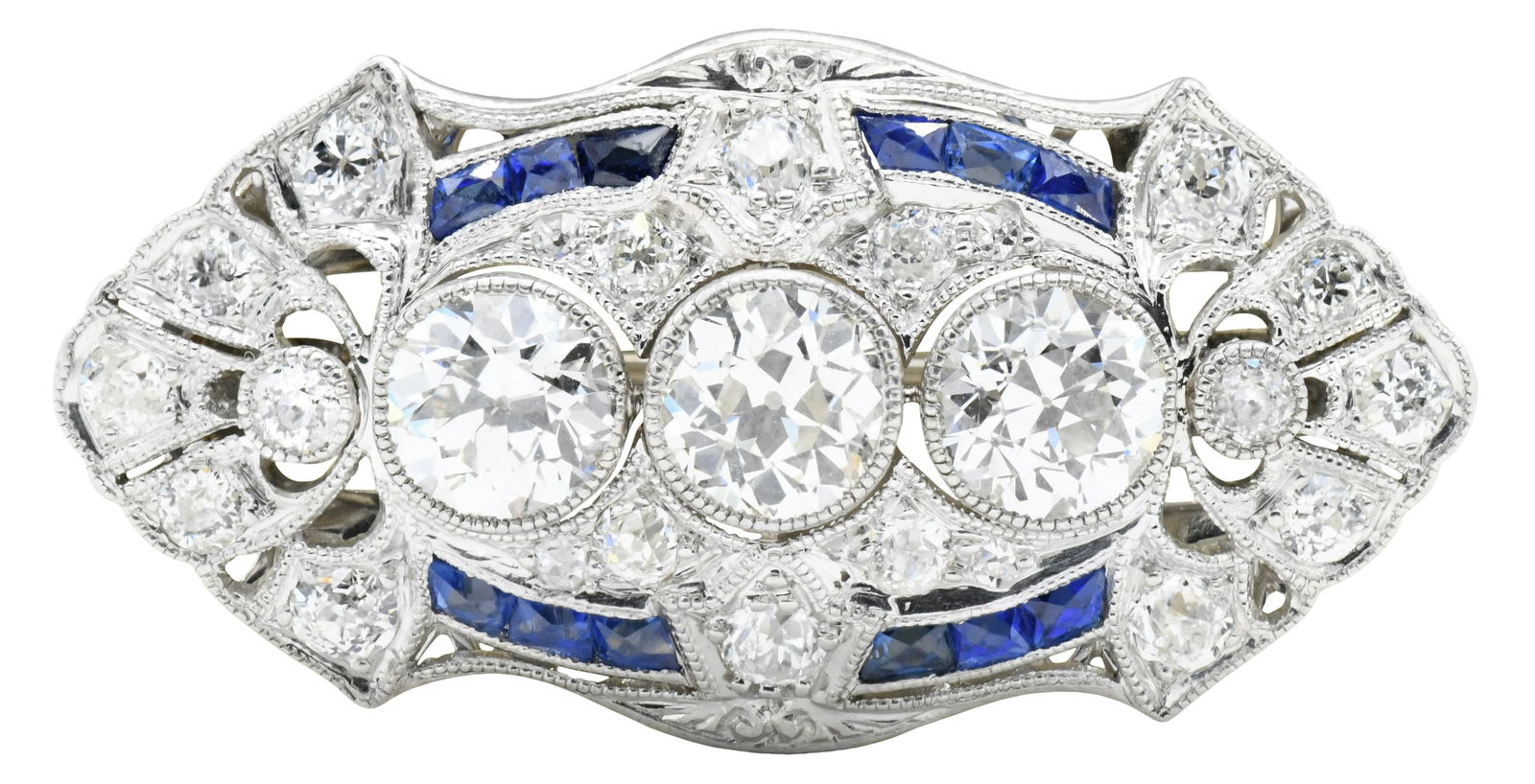 18K White Gold, Diamond & Sapphire Art Deco Brooch (1 of 2)