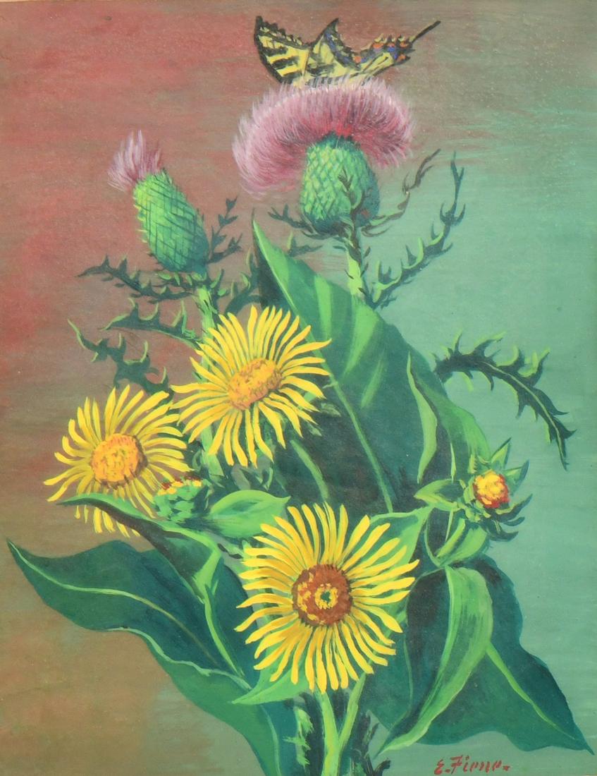 Ernest Fiene (American, 1894-1965), Still Life with Butterfly: Ernest Fiene(American, 1894-1965)Still Life with Butterflyopaque watercolor on papersigned "E. Fiene" (lower right)24 x 22 inches (frame)Provenance: Property from a Basking Ridge, New Jersey, Estate