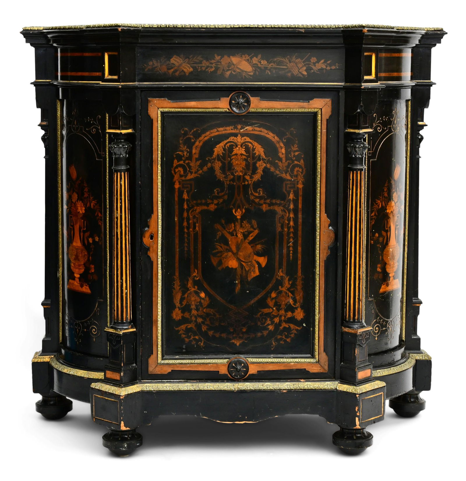 Renaissance Revival Ebonized Wood, Parcel Gilt & Marquetry Parlor Cabinet (1 of 7)