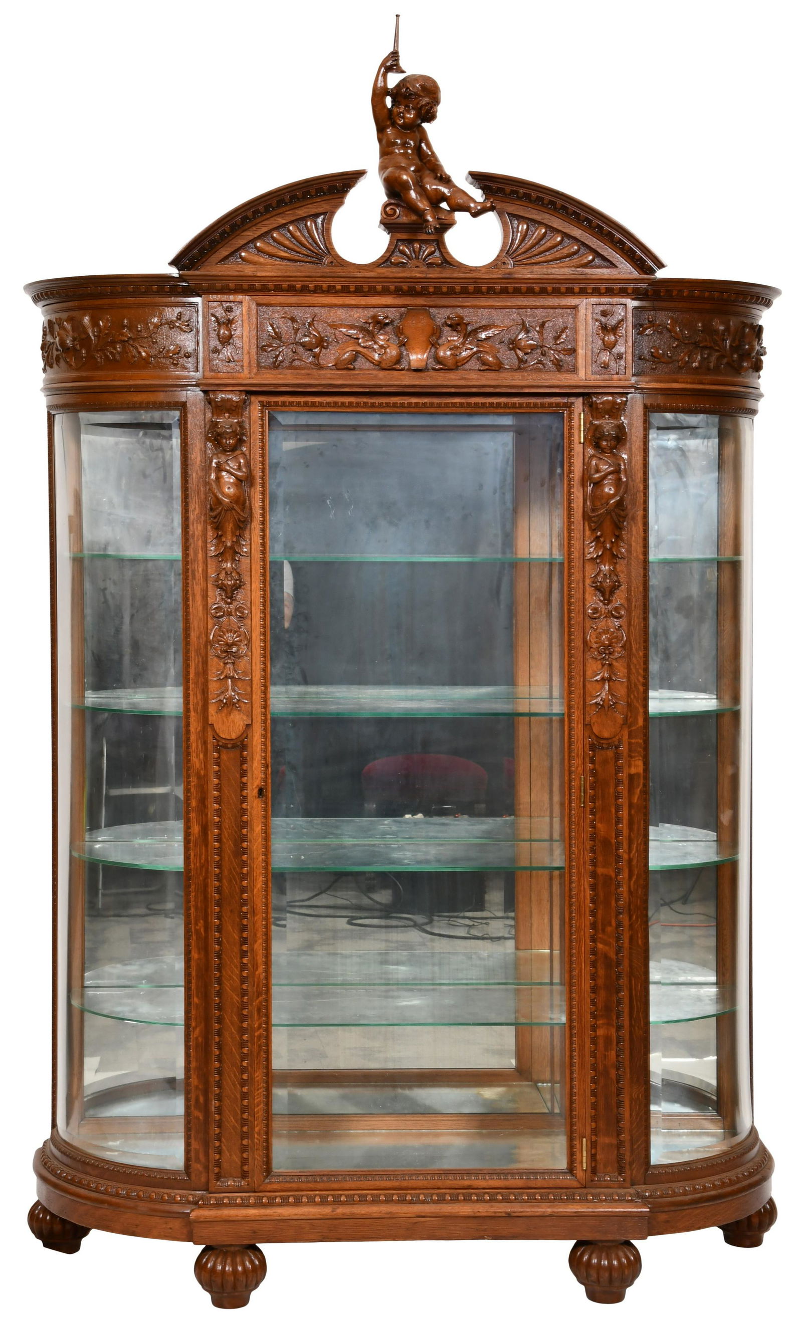 American Figural Carved Oak China Cabinet (1 of 8)