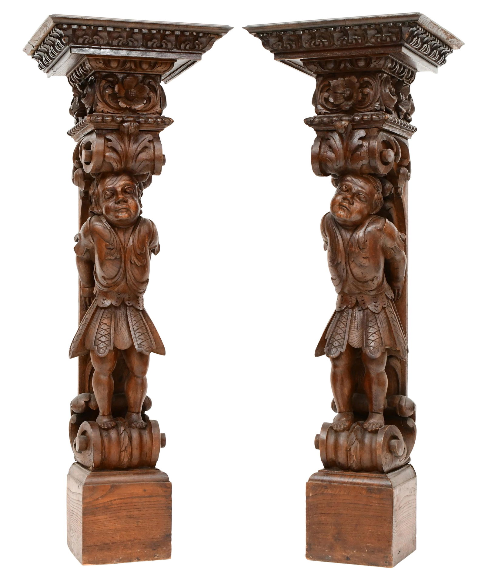 Pair of American Carved Oak Figural Pedestals (1 of 8)