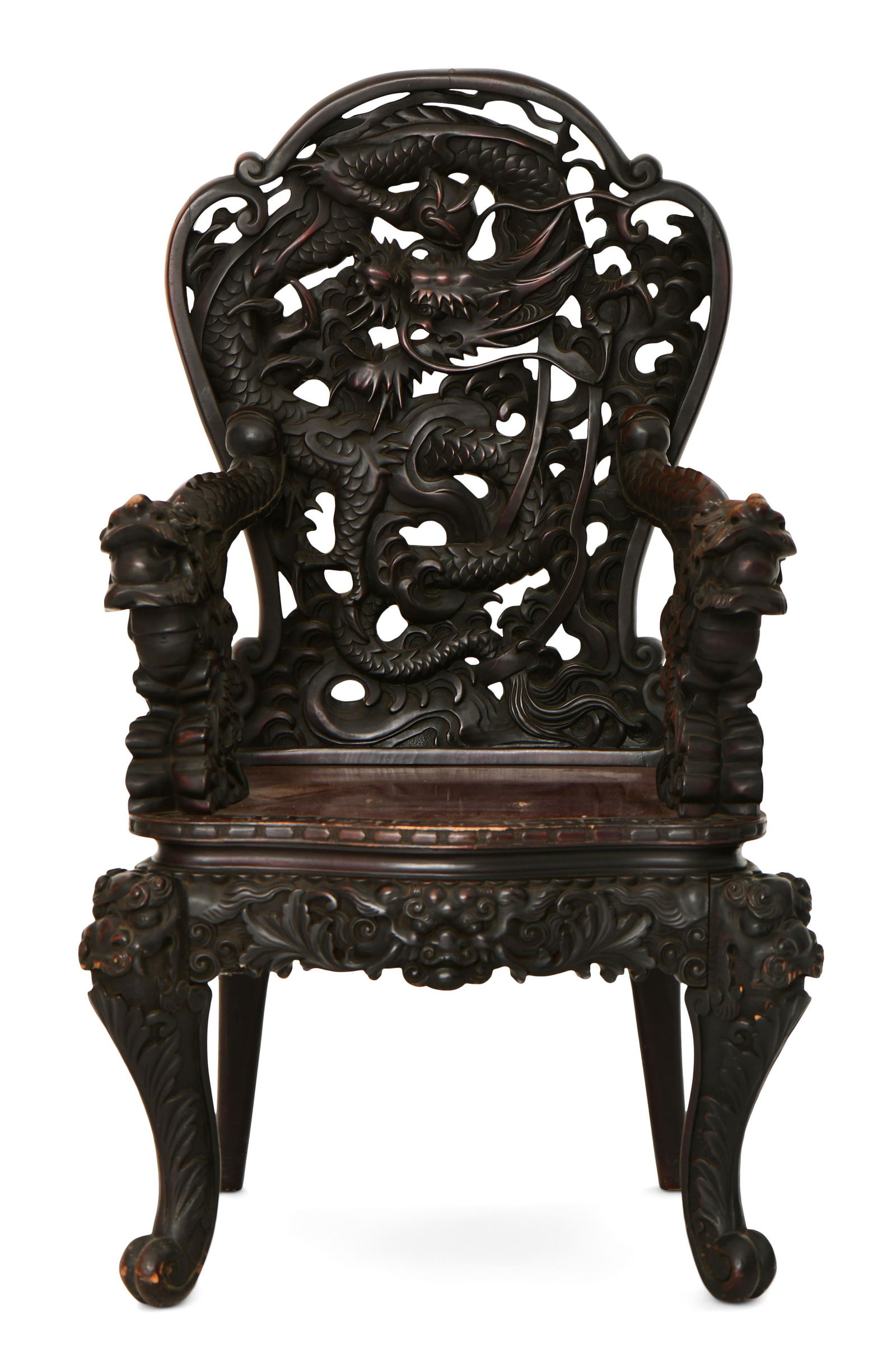 Japanese Carved Wood Armchair with Dragons (1 of 7)