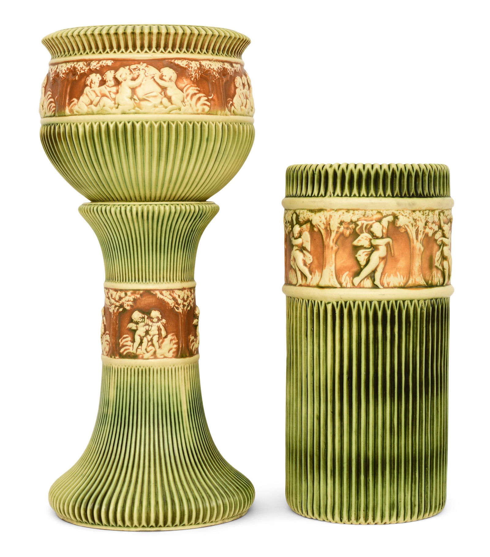 Roseville Pottery "Donatello" Jardiniere with Pedestal & Umbrella Stand (1 of 5)