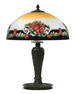 American Reverse-Painted Glass & Painted Metal Table Lamp with Poppy Flowers