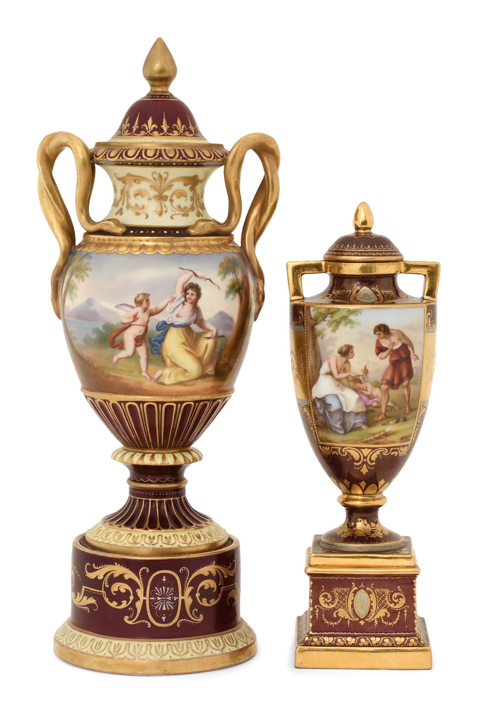 Two Royal Vienna Style Hand-Painted Porcelain Covered Urns (1 of 9)