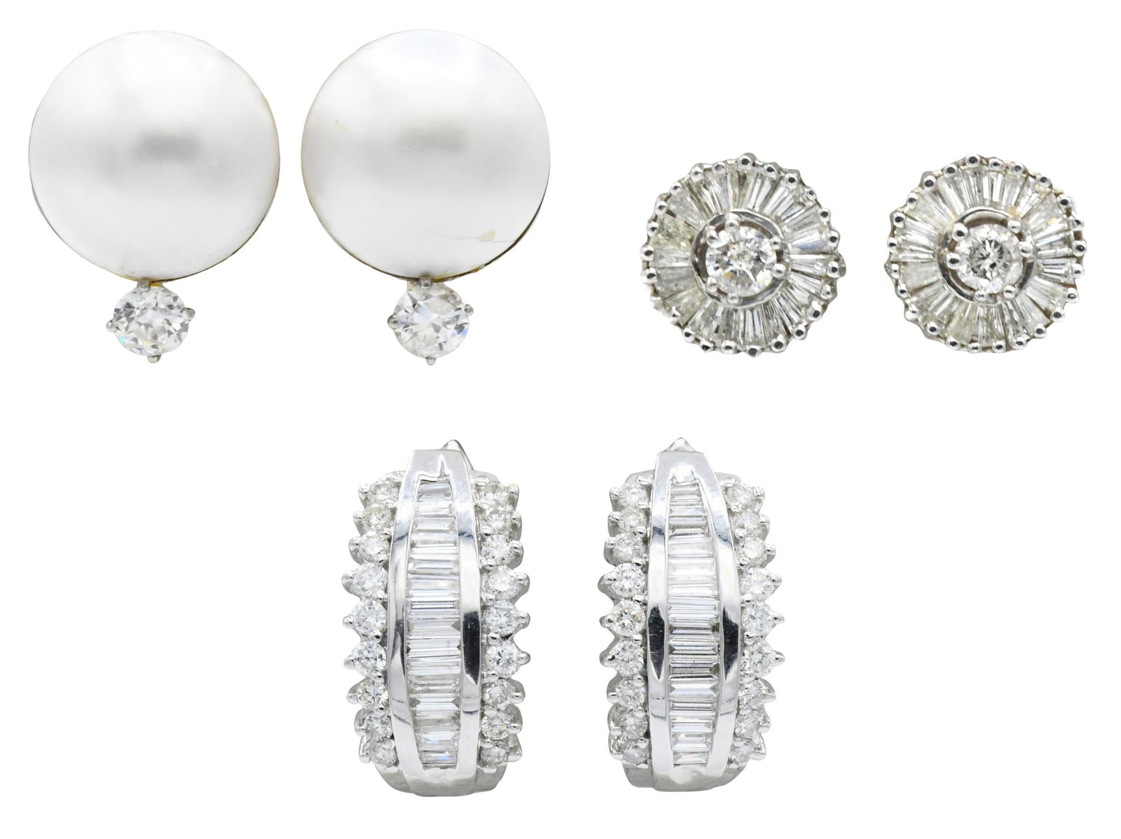 Three Pairs of Gold & Diamond Earrings (1 of 2)