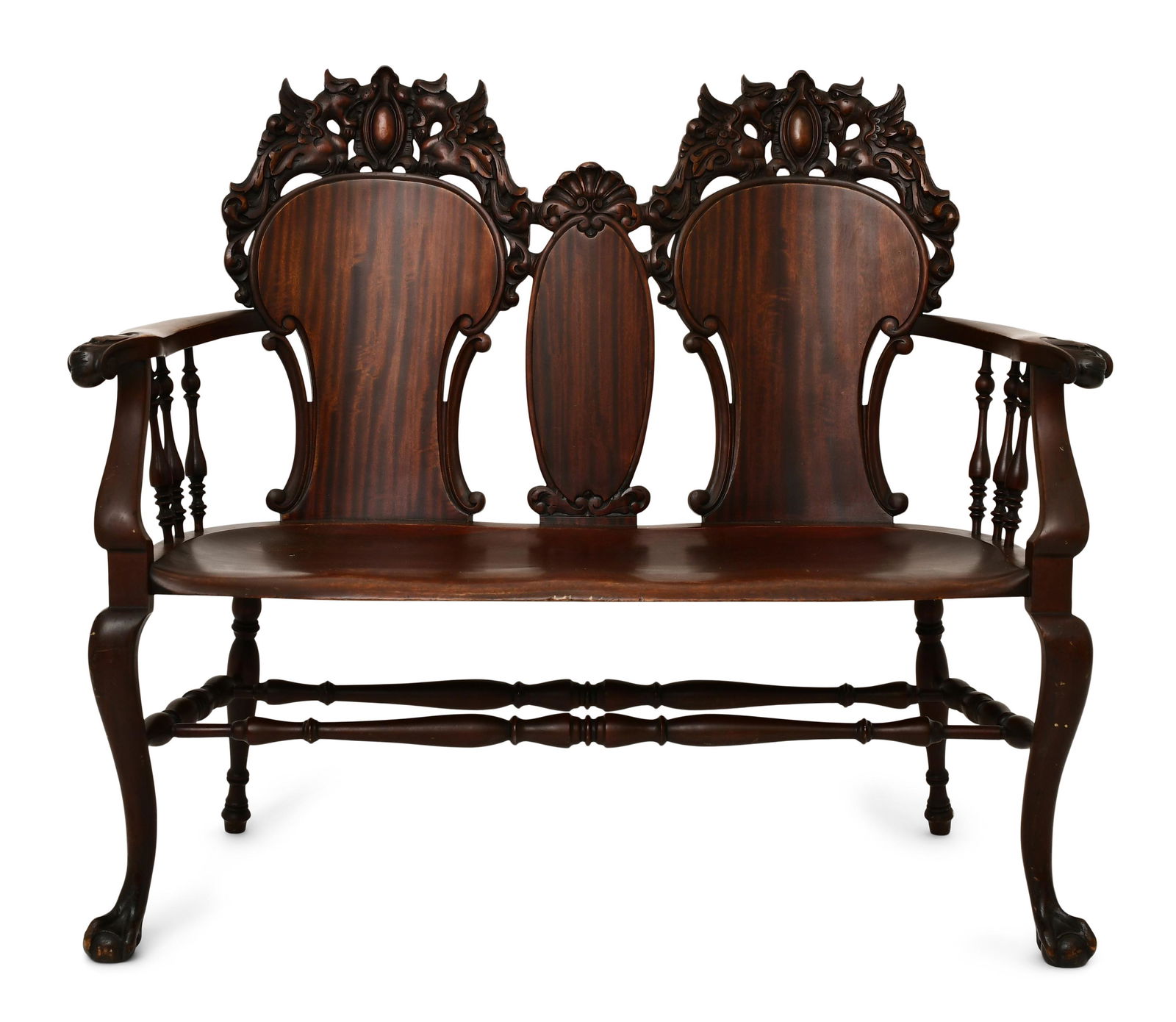 American Figural Carved Mahogany Double Bench (1 of 6)