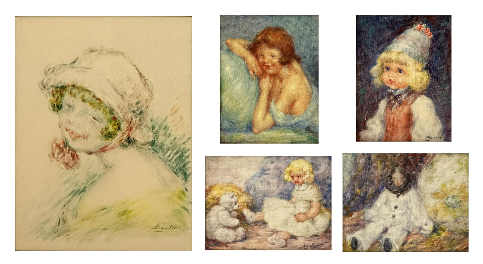 Lucien Boulier (French, 1882-1963), Five Figural Paintings: Lucien Boulier(French, 1882-1963)Five Figural Paintingsoil on panel (4), oil on board (1)four signed "L. Boulier", one unsigned12 3/4 x 9 1/2 inches (sight of largest)18 x 15 inches (frame of largest)