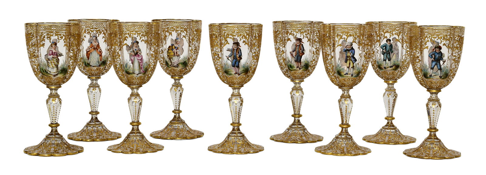 Lot of Eight Enameled Glass Goblets (1 of 7)