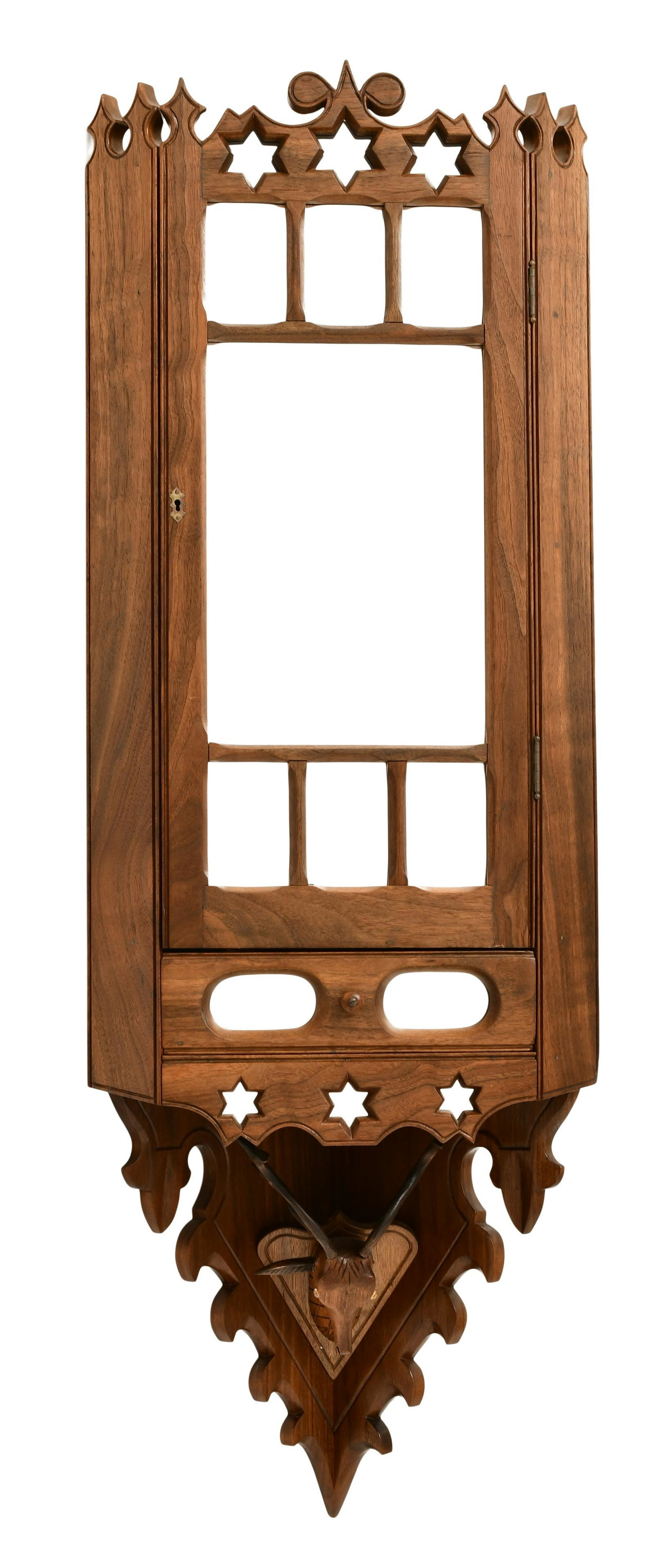 Folk Art Walnut Corner Cabinet with Deer Head (1 of 5)