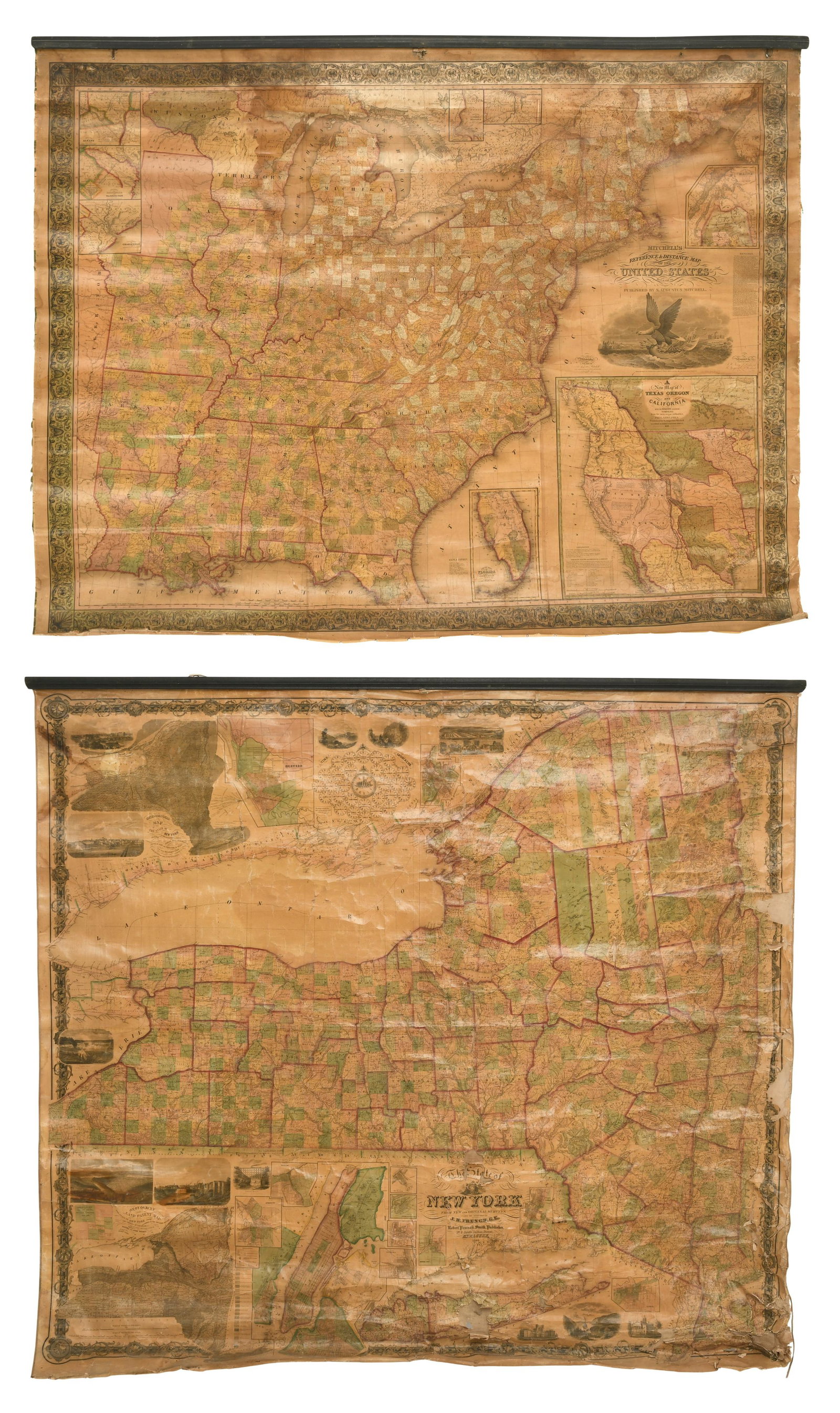 An 1860 Map of New York State by J.H. French and an 1846 Mitchell's Reference & Distance Map of the (1 of 19)