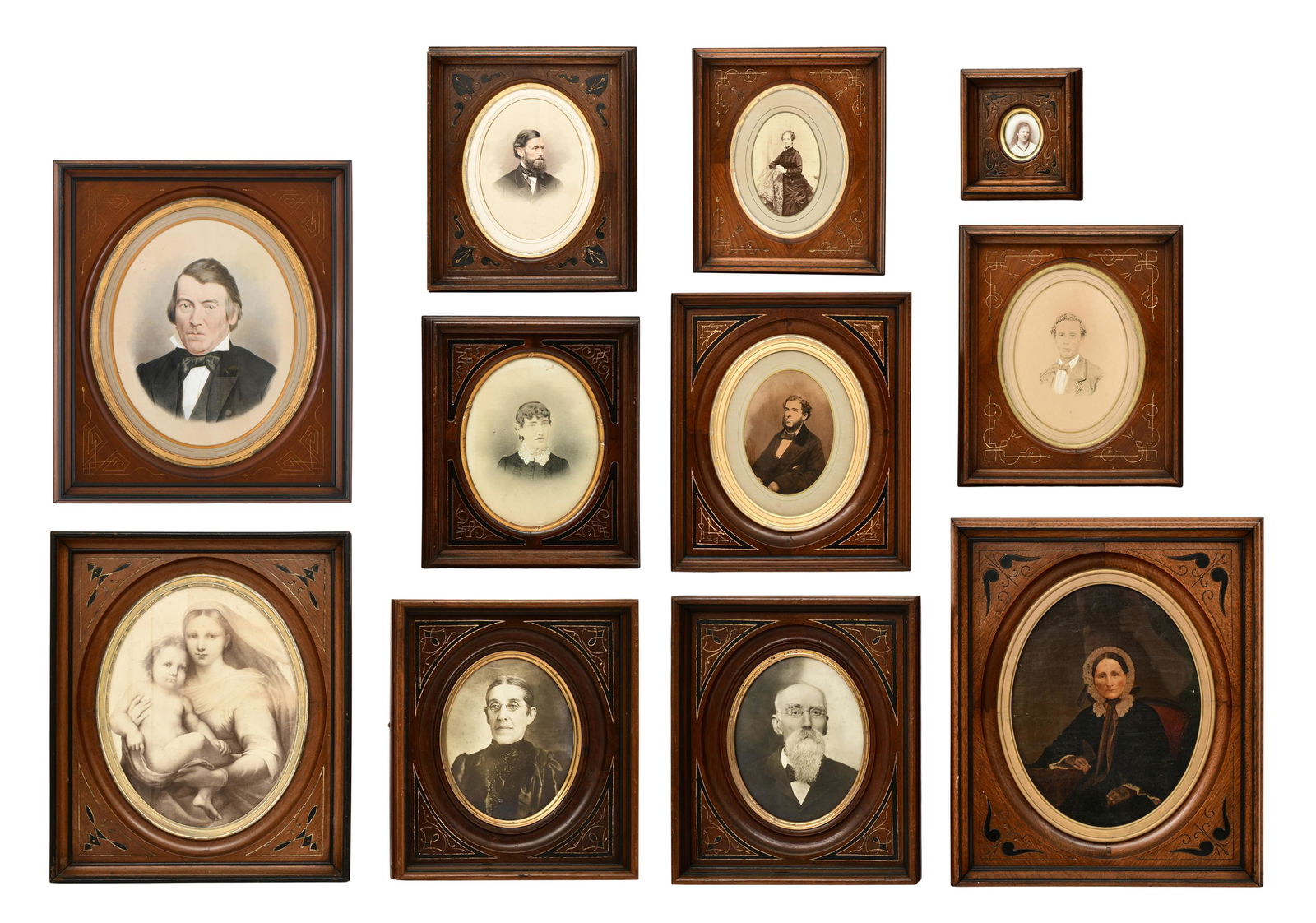 Lot of Eleven Portraits in Walnut Frames (1 of 10)